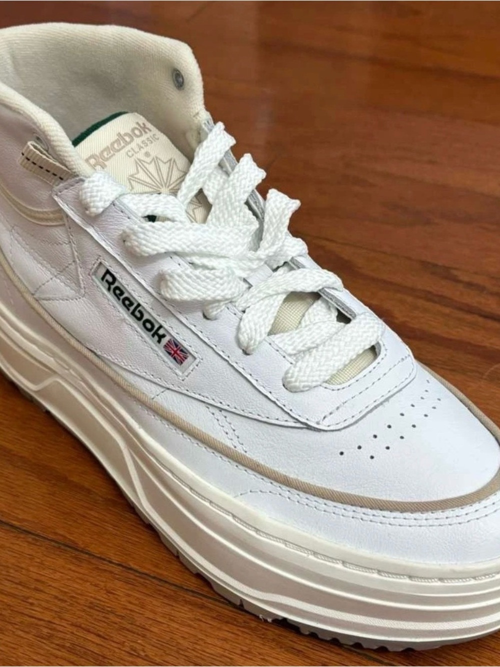 Reebok Women Sneaker Tennis Club C Geo Mid 100048012 White Green Sizes 7.5, 10.5